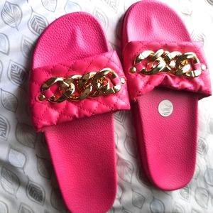 Hot pink gold chain slides